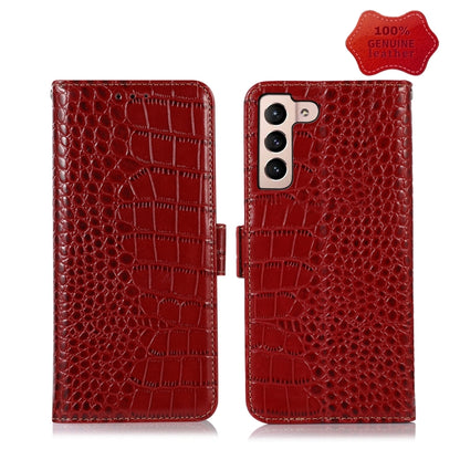 Red crocodile-pattern leather wallet phone case with flip cover and dual camera cutout