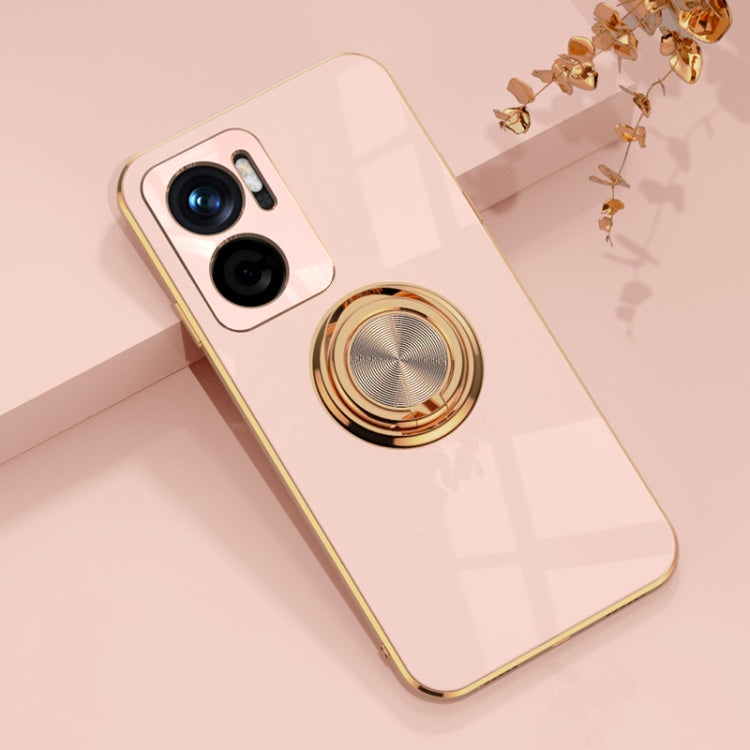 Light pink phone case with gold electroplated edges and magnetic ring holder