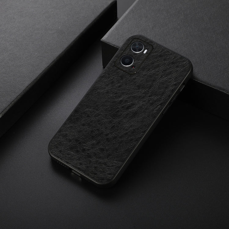 Black phone case with crazy horse texture, camera cutout, and side buttons
