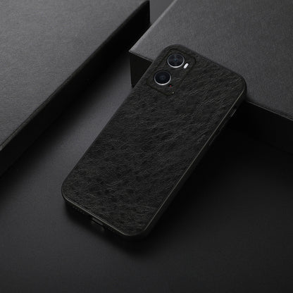 Black phone case with crazy horse texture, camera cutout, and side buttons