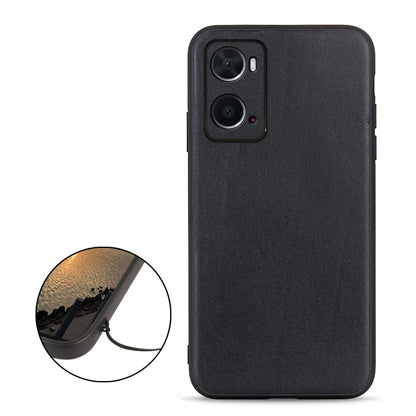 Black lambskin leather texture phone case with camera cutouts; closeup inset detail