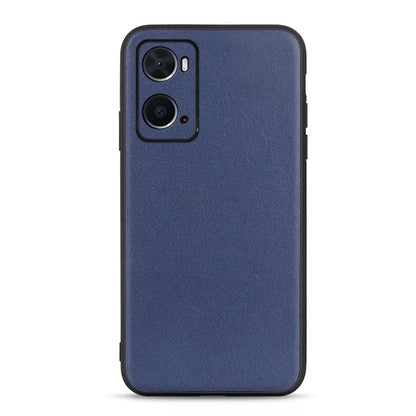 Blue lambskin leather texture phone case with camera cutouts, slim protective cover