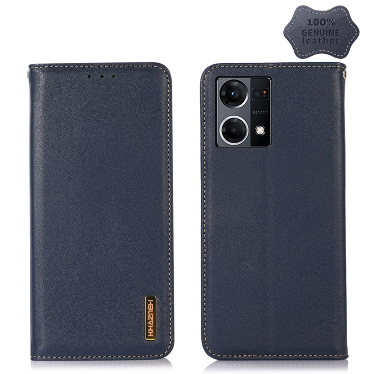 Genuine leather wallet-style phone case, dark blue, with square camera module cutout