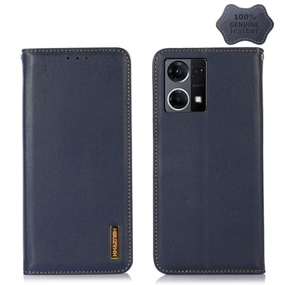 Genuine leather wallet-style phone case, dark blue, with square camera module cutout