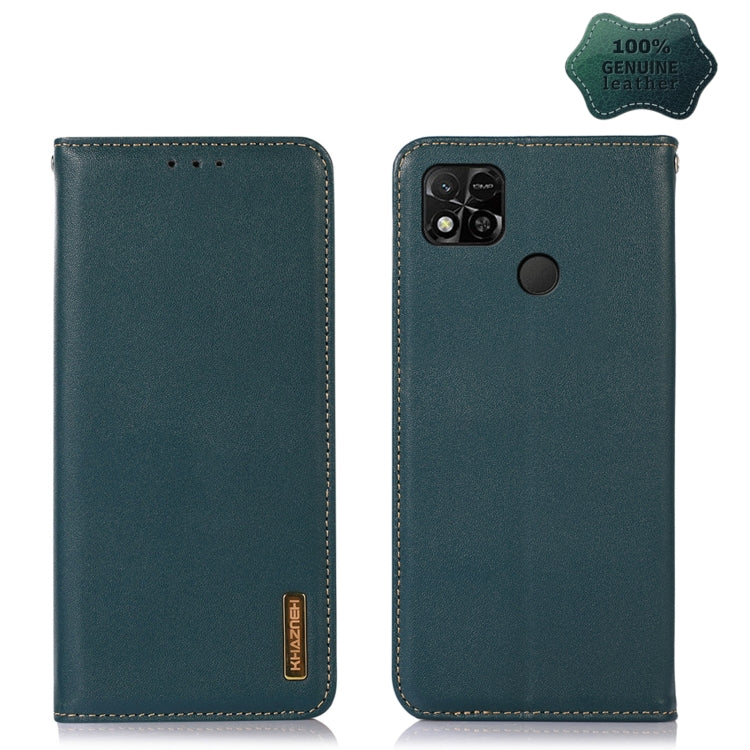 Green leather phone case with camera cutout and circular sensor opening; stitched edges.
