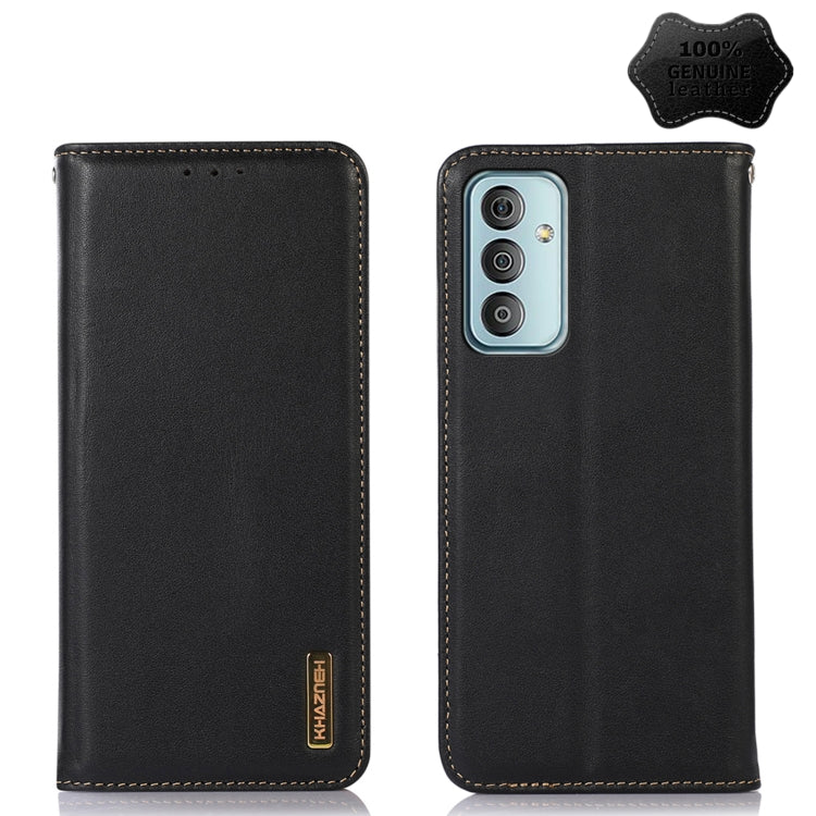 Black nappa leather phone case with stitched edges and camera window
