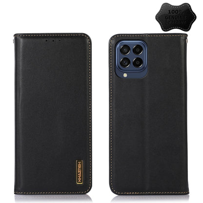 Black nappa leather phone case with quad camera cutout and stitched trim