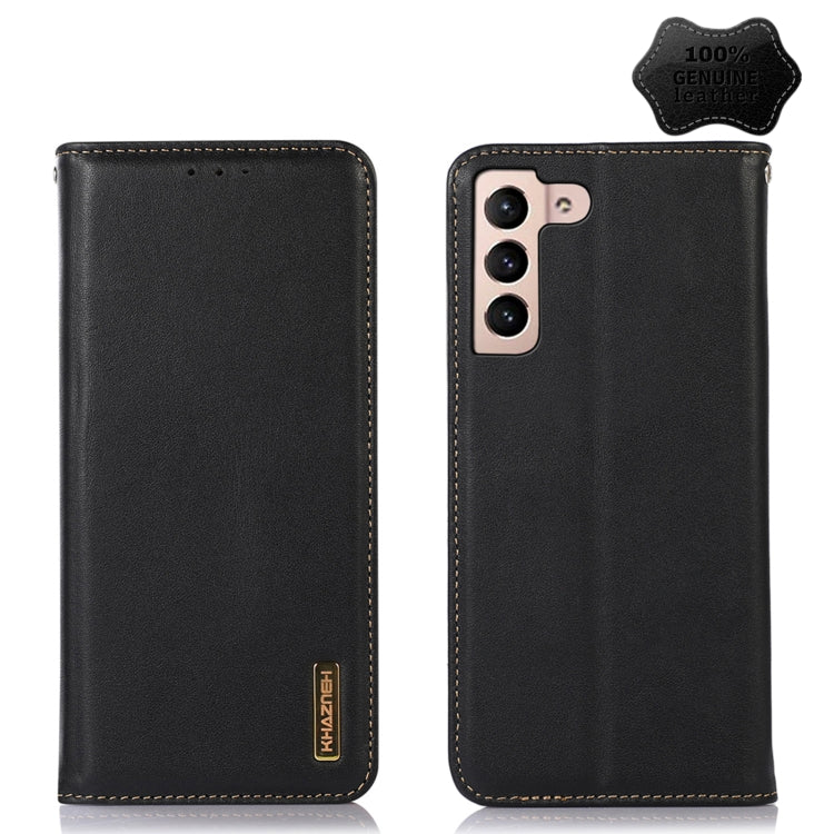 Black nappa leather phone case with triple camera cutouts and stitched border