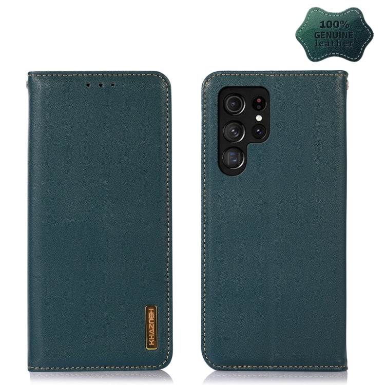 Genuine leather wallet-style phone case, teal green, with quad camera cutout