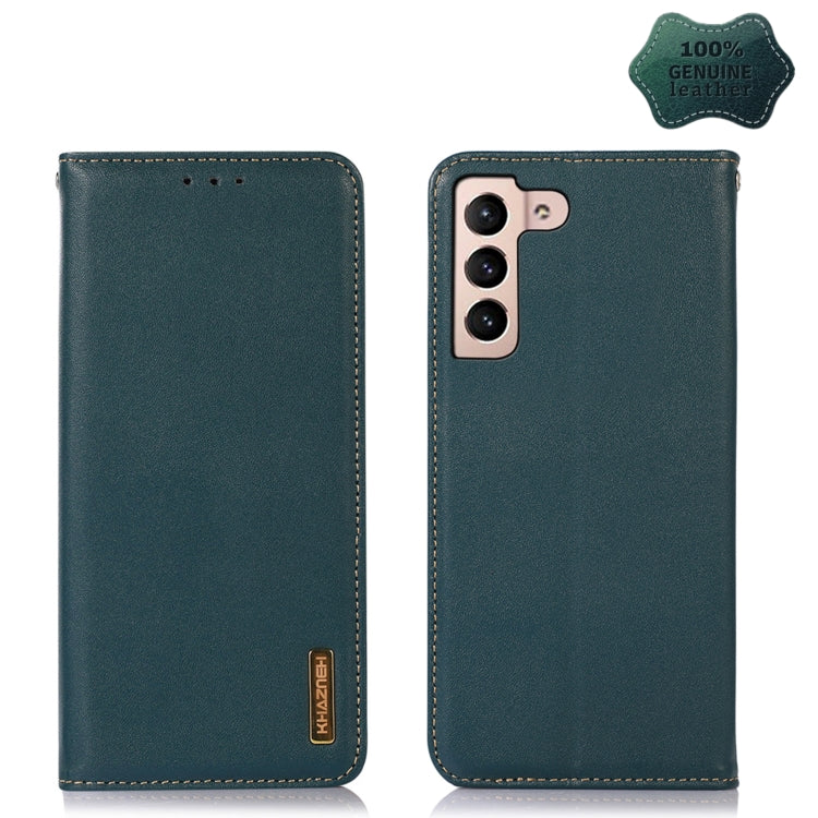Genuine leather wallet-style phone case, teal green, with triple camera cutout