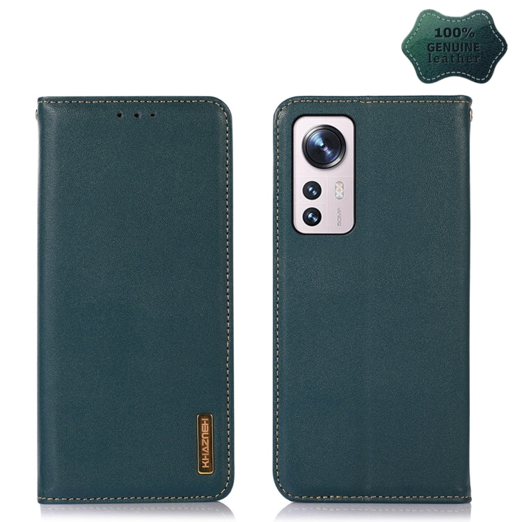 Genuine leather wallet-style phone case, teal green, with camera cutout and stitching