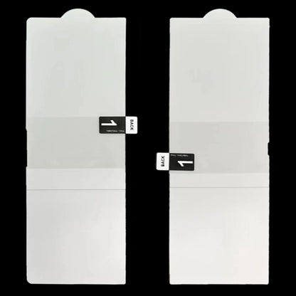 Front and back hydrogel protector films, cutouts aligned for foldable phone