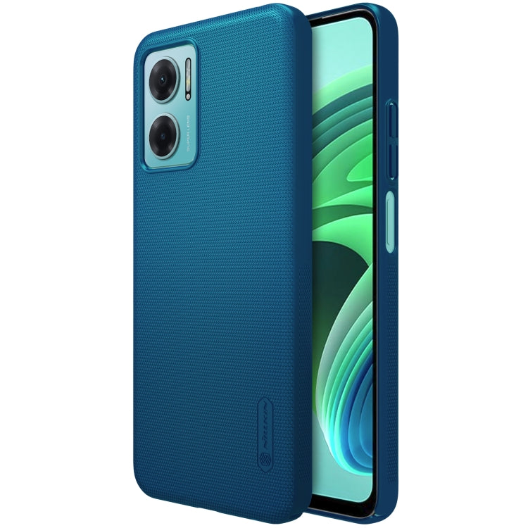 Blue frosted PC phone case with textured grip and camera cutout