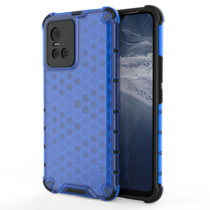 Shockproof honeycomb phone case with TPU bumper, blue, for rear camera cutouts