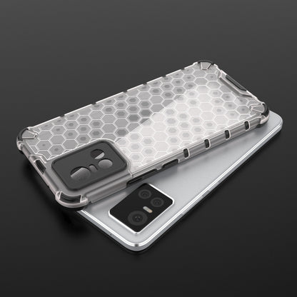 Gray/silver honeycomb protective phone case with TPU bumper and camera cutout