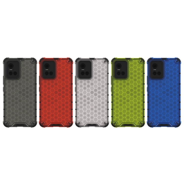 Multi-color honeycomb shockproof phone case lineup: black, red, white, green, blue