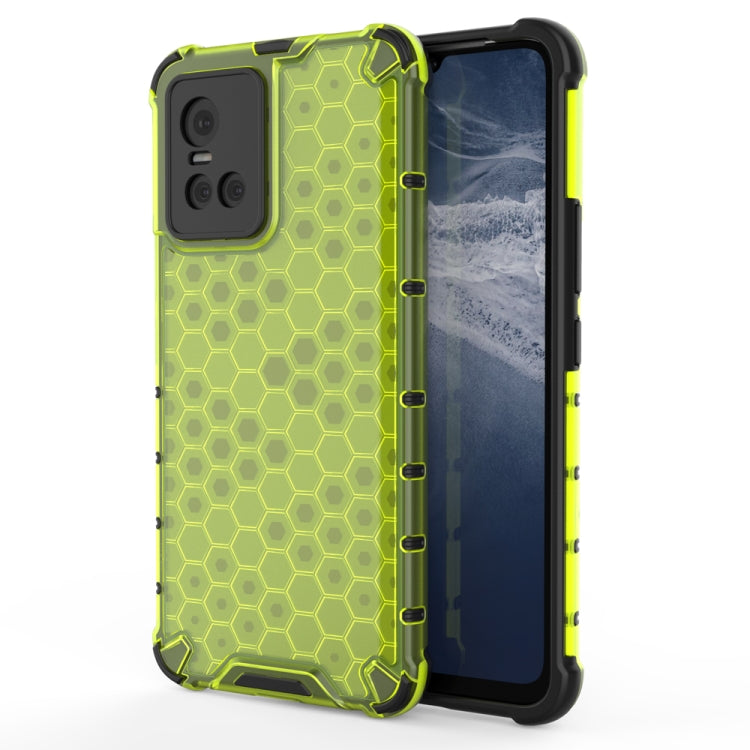 Shockproof honeycomb phone case with TPU bumper, neon green, for rear camera cutouts