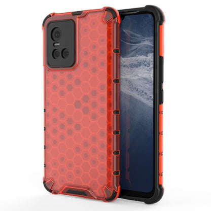 Shockproof honeycomb phone case with TPU bumper, red, for rear camera cutouts