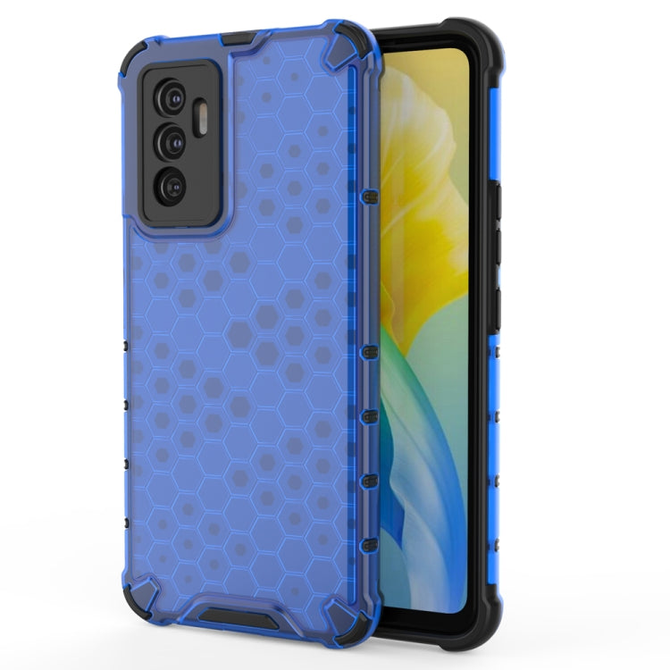 Shockproof honeycomb phone case with TPU bumper, blue with dark back panel