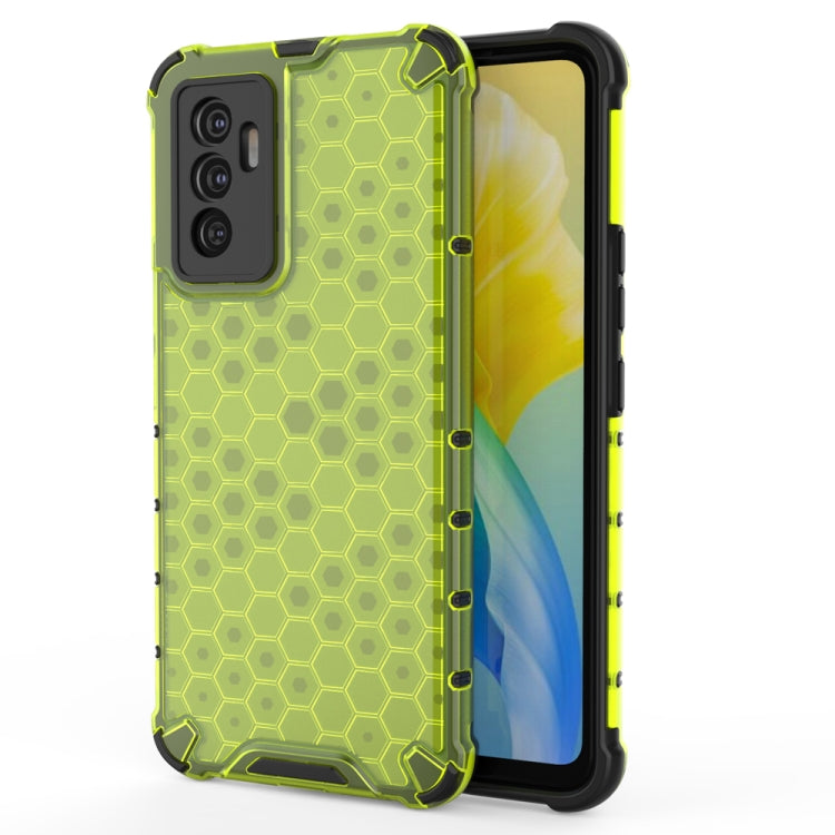 Shockproof honeycomb phone case with TPU bumper, lime green with dark back panel
