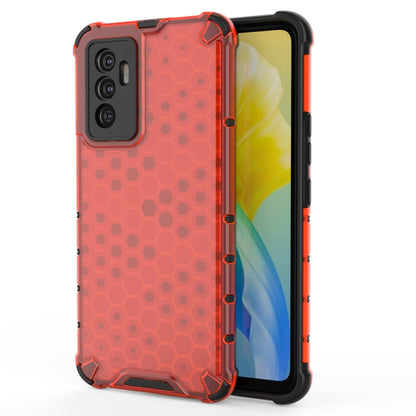 Shockproof honeycomb phone case with TPU bumper, red with dark back panel
