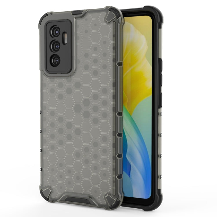 Shockproof honeycomb phone case with TPU bumper, light gray with dark back panel