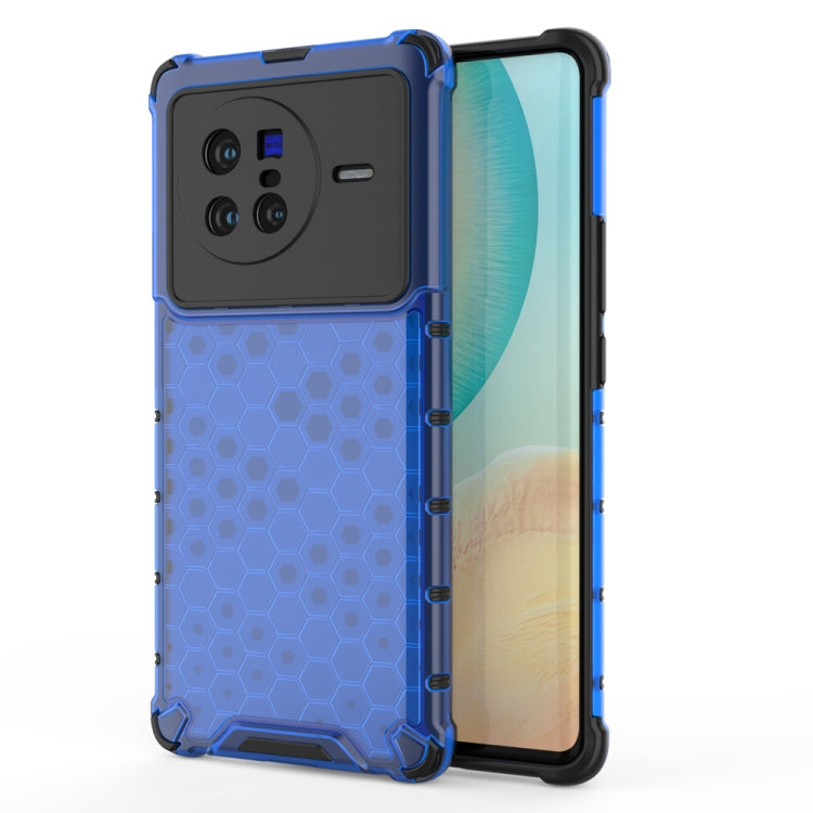 Shockproof honeycomb phone case with TPU bumper, blue honeycomb with dark top panel
