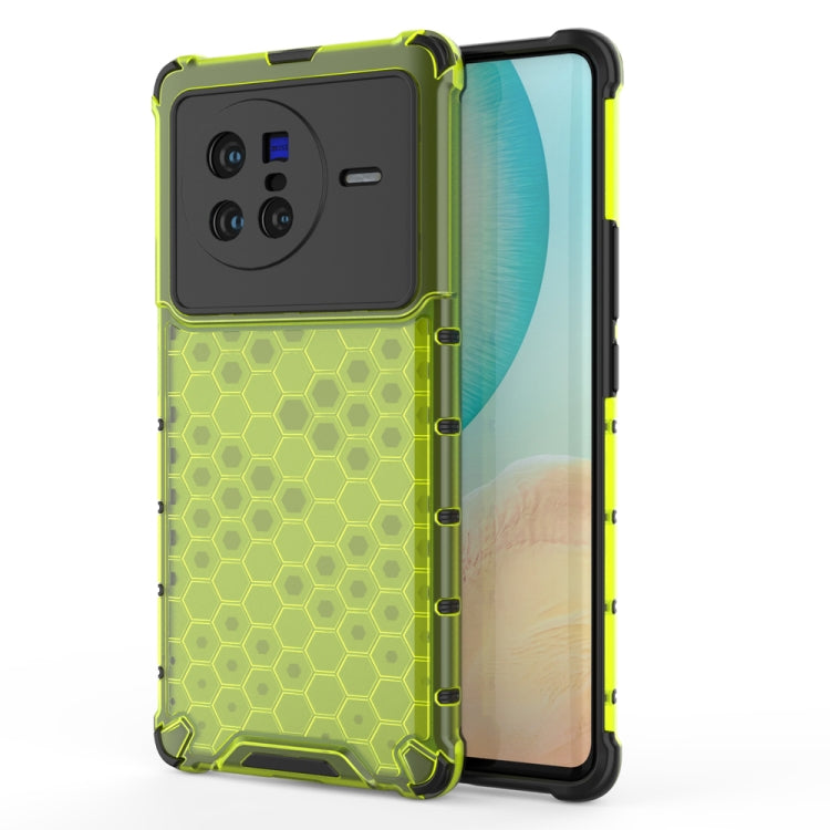 Shockproof honeycomb phone case with TPU bumper, lime green honeycomb with dark top panel