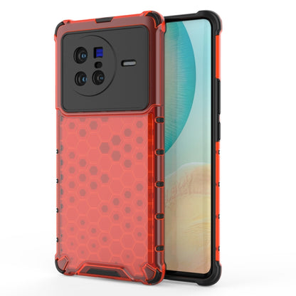 Shockproof honeycomb phone case with TPU bumper, red honeycomb with dark top panel