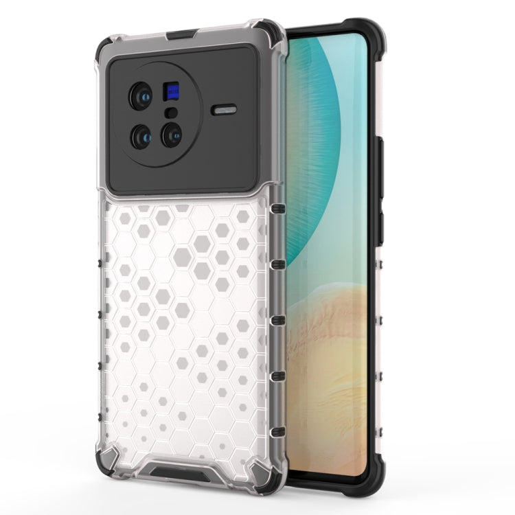 Shockproof honeycomb phone case with TPU bumper, white honeycomb with dark top panel