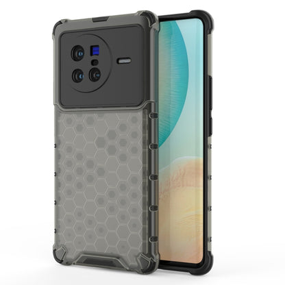 Shockproof honeycomb protective phone case in dark gray/black with TPU bumper edges