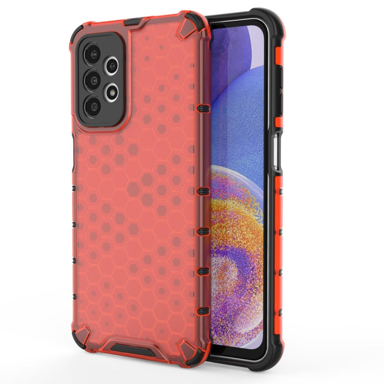 Shockproof honeycomb protective phone case in red with TPU bumper and hex pattern