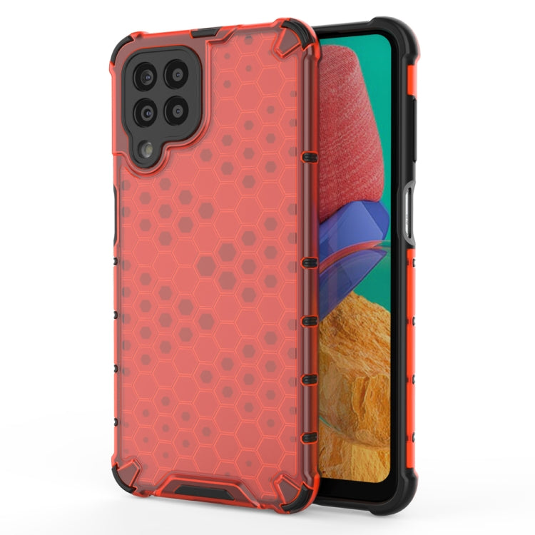 Shockproof honeycomb protective phone case in red with anti-shock TPU border