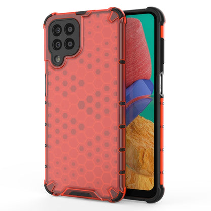 Shockproof honeycomb protective phone case in red with anti-shock TPU border