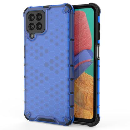 Shockproof honeycomb phone case with TPU bumper, blue with black corners