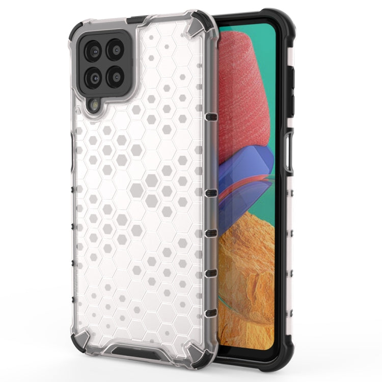 Shockproof honeycomb phone case with TPU bumper, white with black corners