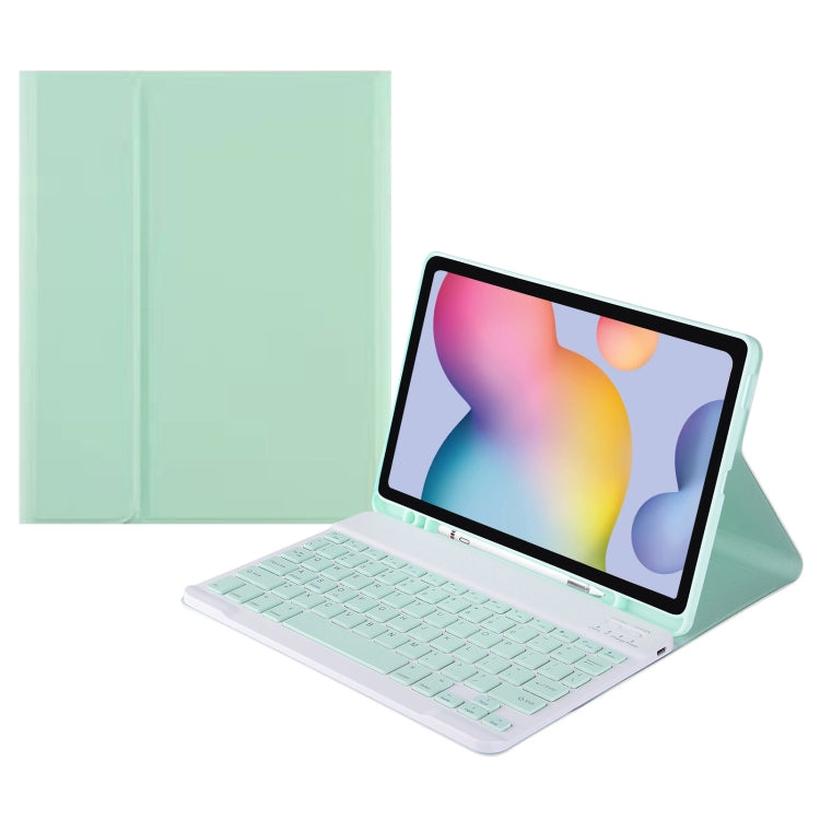 Light green Bluetooth keyboard leather case with kickstand and pen slot for tablet