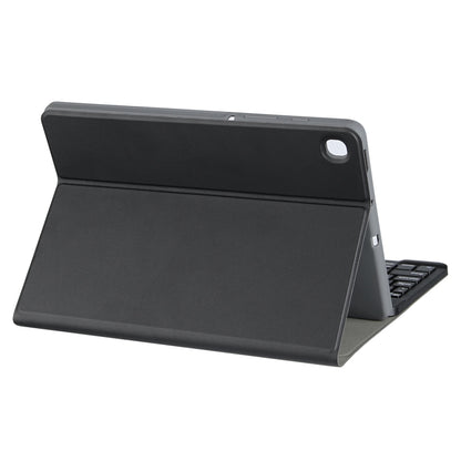 Black tablet keyboard case with side button opening and foldable kickstand