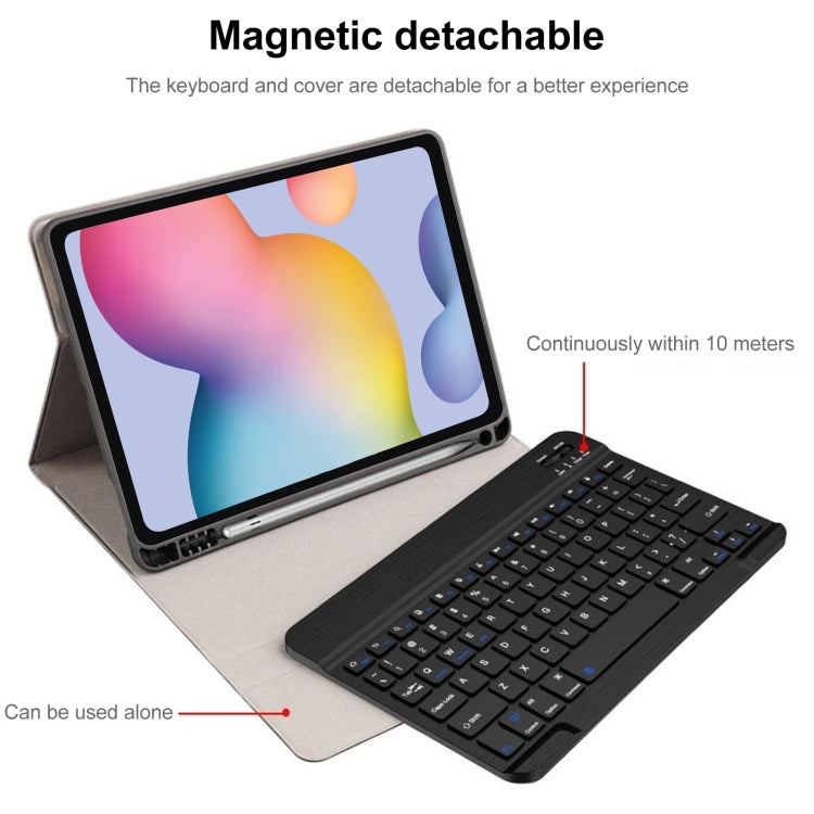 Detachable Bluetooth keyboard leather case with tablet stand, dark finish, pen tray