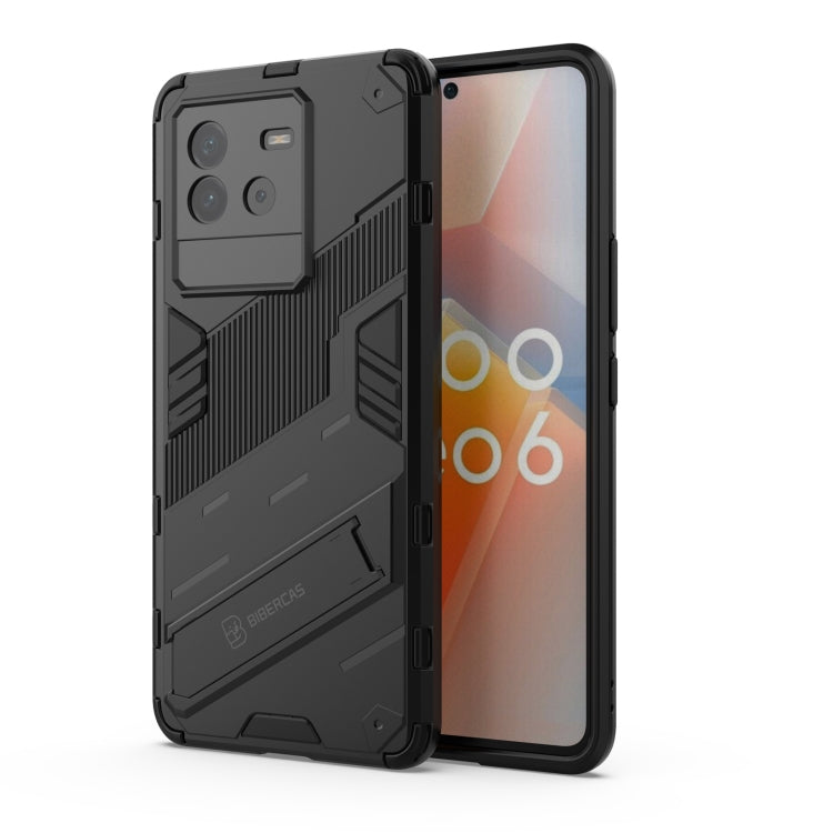 Black armored PC + TPU phone case with holder for vivo iQOO Neo6 5G