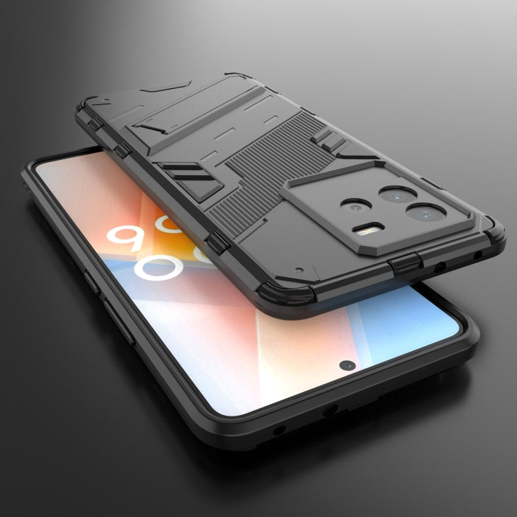 Dark gray armored phone case with holder, rugged grille pattern for vivo iQOO Neo6 5G