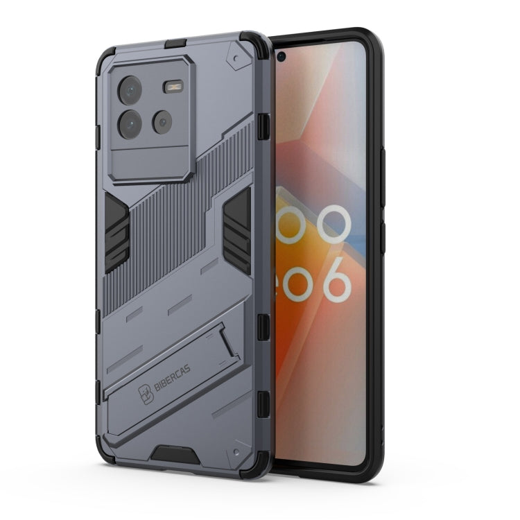 Grey armored PC + TPU phone case with holder for vivo iQOO Neo6 5G