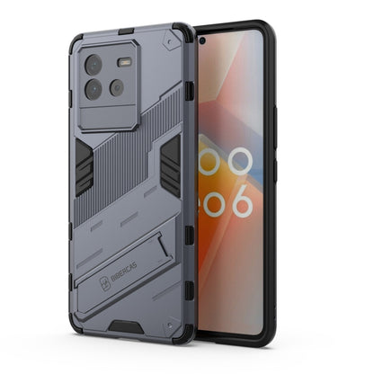 Grey armored PC + TPU phone case with holder for vivo iQOO Neo6 5G