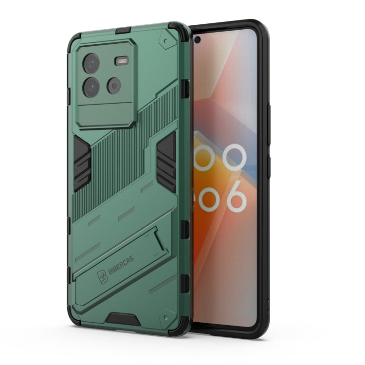 Green armored PC + TPU phone case with holder for vivo iQOO Neo6 5G
