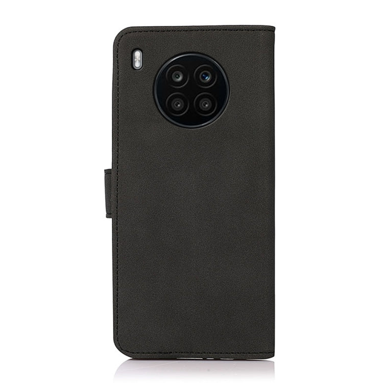 Black leather phone case with cutouts and camera opening on back