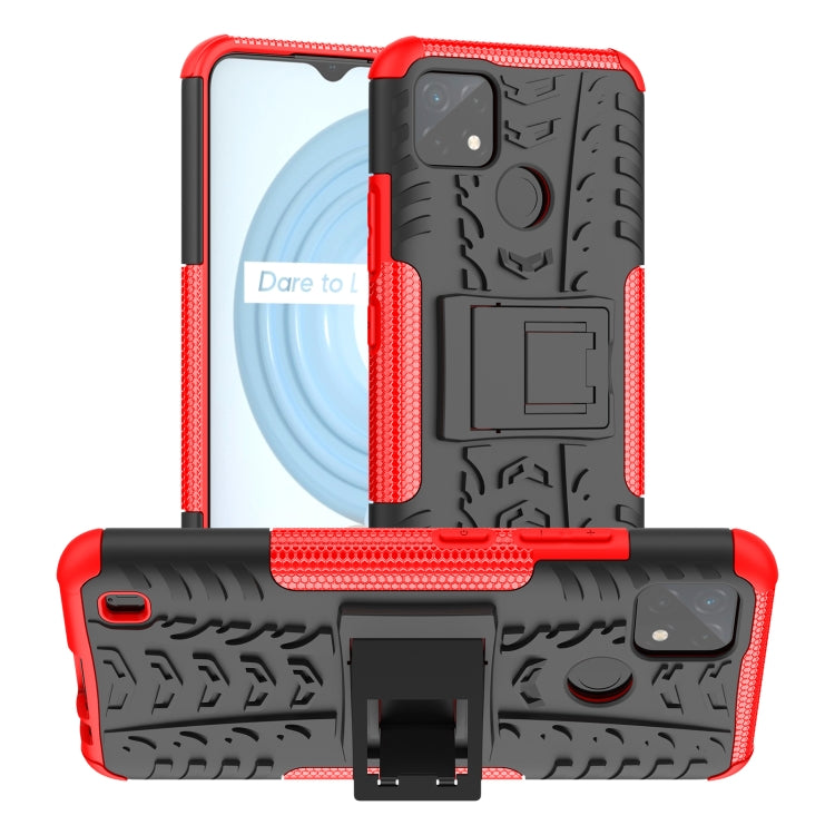 Red tire-texture TPU/PC phone case with built-in holder and camera cutout