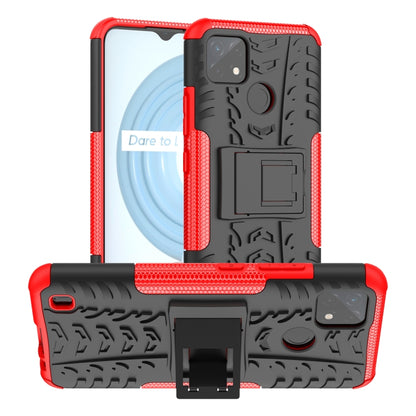 Red tire-texture TPU/PC phone case with built-in holder and camera cutout