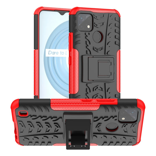 Red tire-texture TPU/PC phone case with built-in holder and camera cutout