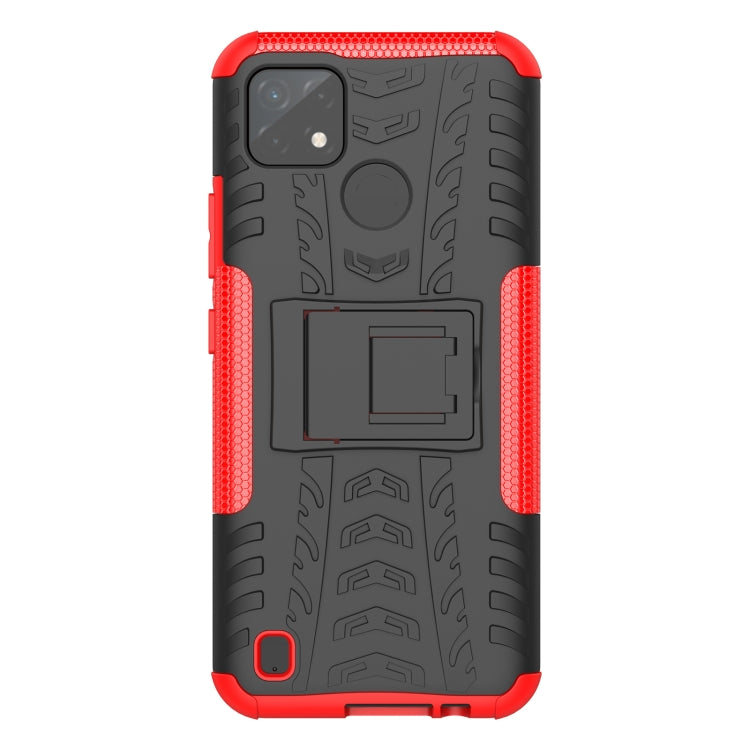 Red tire-texture TPU/PC phone case with holder and shockproof edges