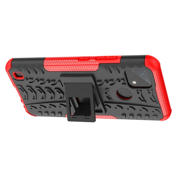 Red tire-texture TPU/PC phone case with built-in holder and side ports